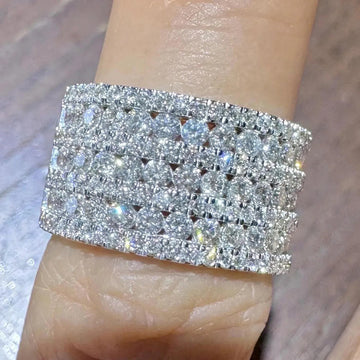 White Gold Multi Row Full Pavé Clear Cocktail Ring Sizes