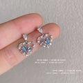 Silver Open Heart Blue Purple Crystal Drop Stud Earrings view 1