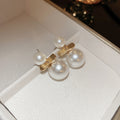 Gold Tone Horizontal Bar Double Pearl Stud Earrings view 6