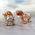 Four-Prong Round CZ Stud Earrings Gold Rose Silver Tone view 2