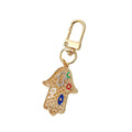 Gold and Silver Tone Crystal Hamsa Hand Evil Eye Clip Keychains in Ten Designs view 5