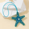 Rhinestone Beaded Starfish Pendant Necklace In Teal Blue view 2