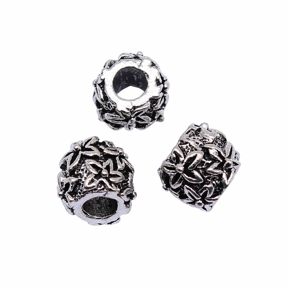 10.2x10.2x8.8mm 3.1g Antique Silver Zinc Alloy Round Large Hole Spacer Beads for Bracelet Jewelry Making