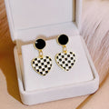 Black White Checker Drop Earrings Fabric Flower Eight Styles view 5