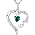 Silver Tone Double Heart Green Crystal Pendant Necklace view 2