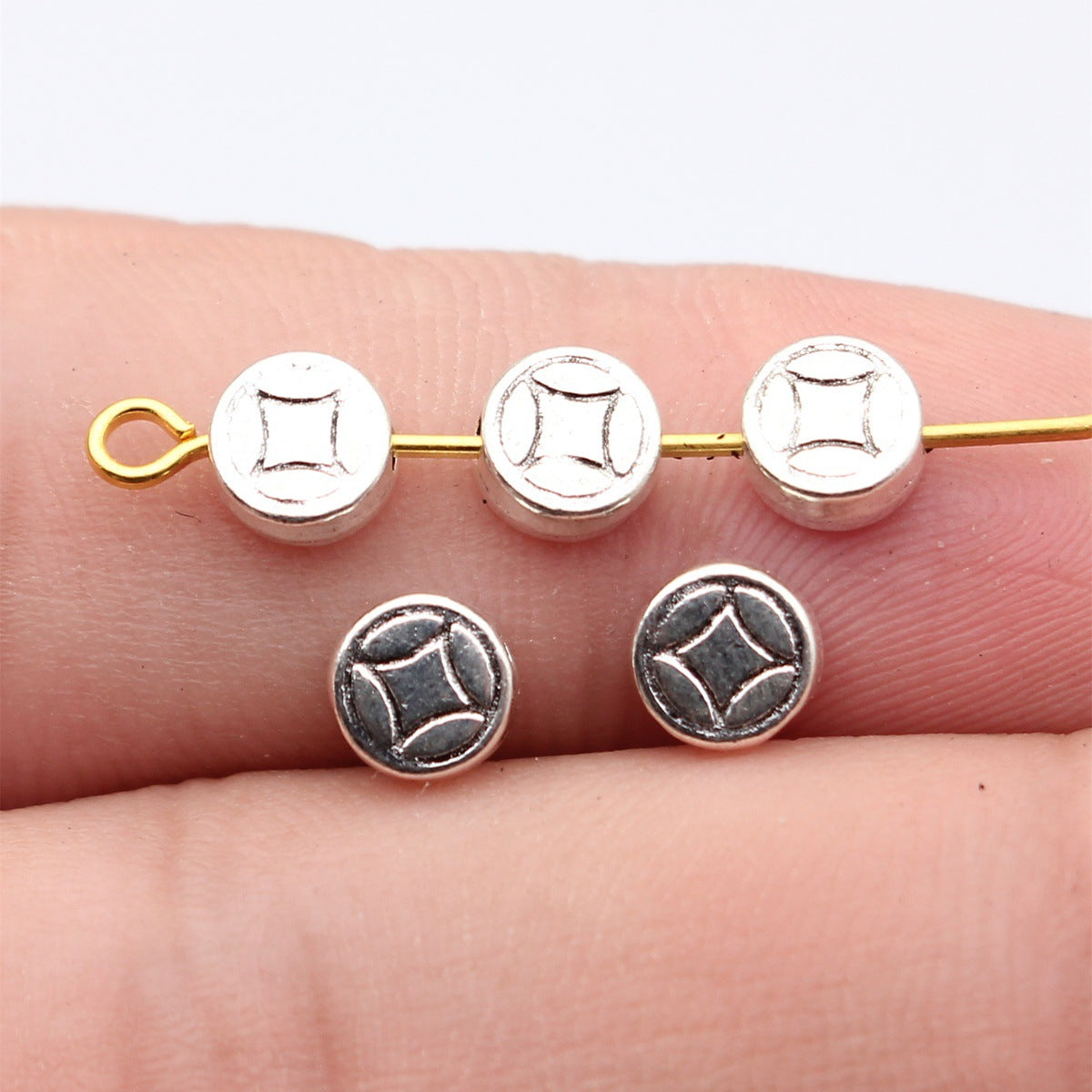 6.2x6.2x2.9mm 0.42g Multicolor Zinc Alloy Round Coin Pattern Loose Metal Double Sided Beads for Bracelet Jewelry Making