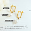 Gold And Steel Irregular Square Pearl Drop Earrings view 2