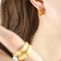 Quilted Geometric Huggie Hoop Earrings Gold Steel Tone view 3