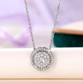 Round Pave Crystal Pendant Silver Tone Necklace Polished Jewelry Accessory view 3