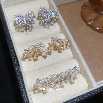 Crystal Branch Ear Clips in Three Metallic Colorways