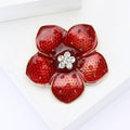 Red Enamel Five Petal Flower Brooch Crystal Center view 3