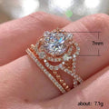 Rose Gold Tone Layered Petal Halo Clear Stone Ring view 2