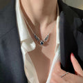 Antique Silver Heart Crown Wings Necklace Color CZ view 3