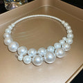 White Graduated Pearl Choker Double Layer Front Necklace view 6
