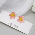 Pink Painted Five Petal Flower Small Stud Earrings view 3