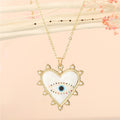 Gold Tone Pearl-Edged Heart Evil Eye Pendant Necklaces in Five Colors view 3