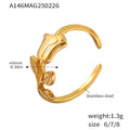 Open Rose Bud Stainless Steel Ring Embossed Stem Gold Silver Tone view 7