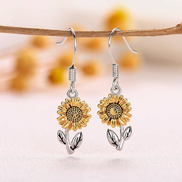 Sunflower Leaf Silver Tone Hook Earrings Polished Jewelry Accessory