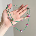 Green Cord Necklace With Pink and Purple Round Beads view 6