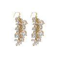 White Pearl Cluster Gold Hook Drop Earrings Polished Metal Jewelry view 5