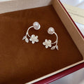 Silver Tone Crystal Leaf and Flower Cluster Stud Earrings view 6