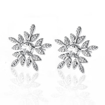 Silver Tone Layered Snowflake Clear Stone Stud Earrings