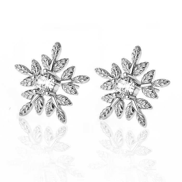 Silver Tone Layered Snowflake Clear Stone Stud Earrings