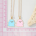 Gold Tone Pastel Enamel Ghost Figure Pendant Necklaces view 3