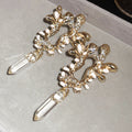Ornate Crystal Drop Statement Earrings with Polished Metal Tone Details view 7