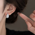 Silver Tone Clear Pave Teardrop Huggie Hoop Earrings view 4