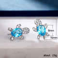 Silver Tone Aqua Blue Crystal Turtle Stud Earrings Pair view 5