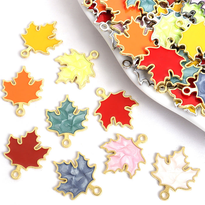 Colorful Maple Leaf Enamel Metal Charms, 18 Colorways