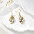 Gold Tone Santa Pressed Flower Drop Earrings in Four Designs view 5
