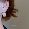 Pearl and Crystal Square Reversible Stud Earrings with Polished Details view 3