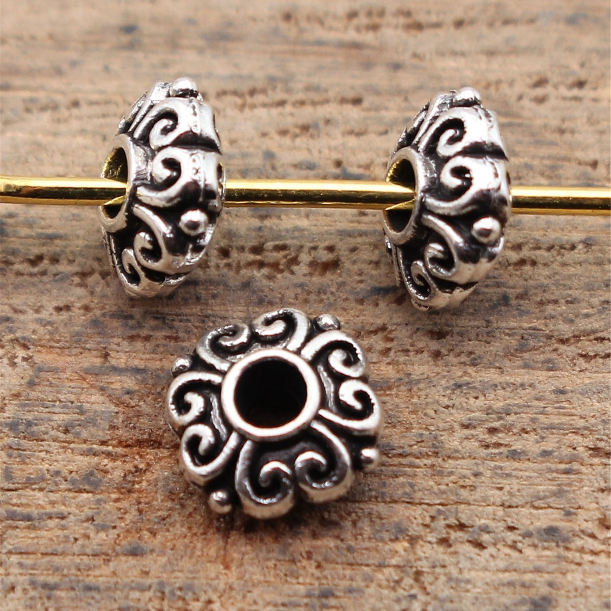 6.6x6.6x3mm 0.3g Antique Silver Zinc Alloy Double Sided Pattern Round Spacer Beads for Bracelet Making