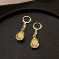 Yellow Green and Pink Teardrop Gold Tone Huggie Earrings view 3