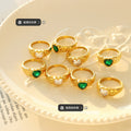 Heart Glass Stone Ring Embossed Band Gold or Steel view 2