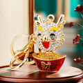 Jeweled Fortune Ingot and Auspicious Dragon Gold Tone Keychains view 3