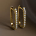 Gold Tone Rectangular Pave Stone Hoop Huggie Earrings view 1