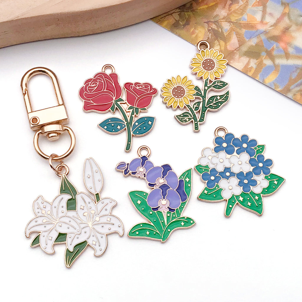 Enamel Zinc Alloy Lily Hydrangea Sunflower Bouquet Charm Pendant for DIY Necklace