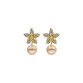 Clear Look Flower and Champagne Pearl Look Drop Earrings view 5