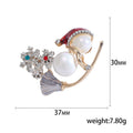 Pearl Snowman Brooch With Red Hat and Crystal Evergreen Tree view 5