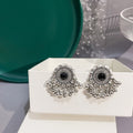 Eleven Antique Silver Fringe Bow and Bead Stud Earrings view 7