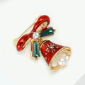 Red Enamel Christmas Bell Brooch with Bow and Pearl view 4