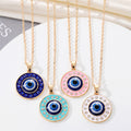 Gold Tone Round Crystal Evil Eye Pendant Necklaces in Four Colors view 1