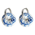 Blue White Porcelain Ceramic Drop Hoop Earrings Set view 5