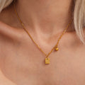 Gold Stainless Steel Good Luck Square Tag Ball Necklace view 4
