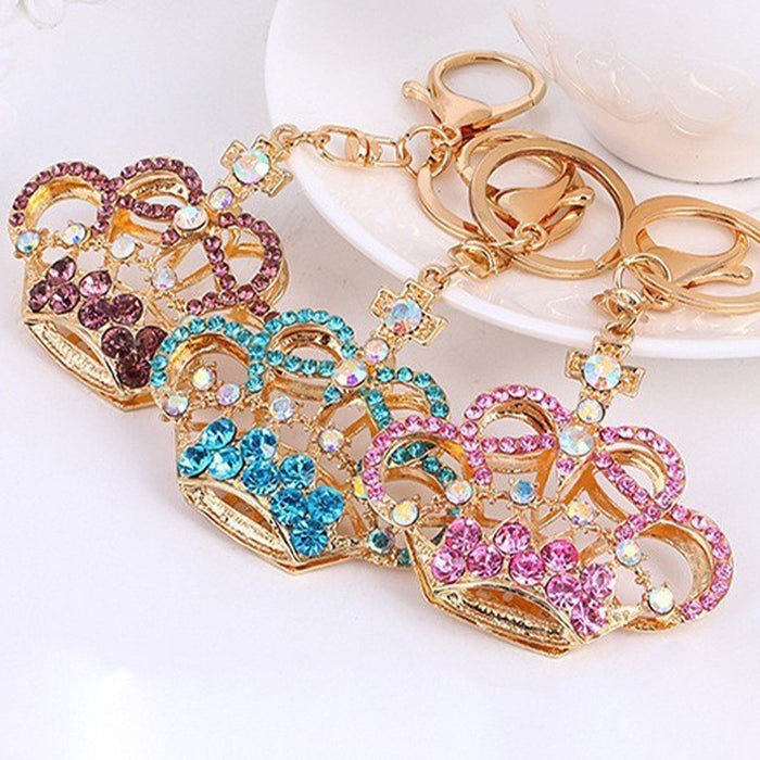 Rhinestone Crown Keychain Gold Metal Crystal Bag Charm