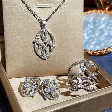 Openwork Leaf Jewelry Styles with White Stone Details