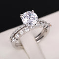 Silver Tone Solitaire Crystal Two Piece Ring Set view 2